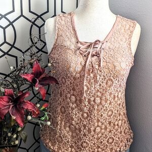 🌸Monteau Pink Lace Sleeveless Top with Bow🌸